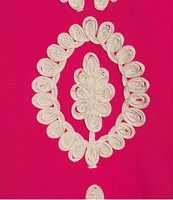 Calessa Split V-Neck 3/4 Sleeve Embroidered Tunic