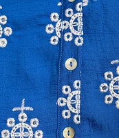 Calessa Split V-Neck Long Sleeve Embroidered Print Tunic
