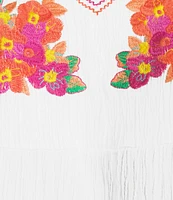 Calessa Split V-Neck Short Sleeve Embroidered Crinkle Top
