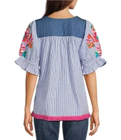 Calessa Square Neck Short Sleeve Embroidered Tunic