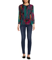 Calessa Stretch Abstract Printed Mesh Crew Neckline 3/4 Sleeve Top