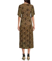 Calessa Stretch Animal Printed Mesh V Neckline Short Sleeve Dress