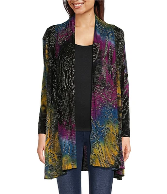 Calessa Stretch Burnout Tie Dye Knit Long Sleeve Cardigan