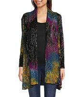 Calessa Stretch Burnout Tie Dye Knit Long Sleeve Cardigan