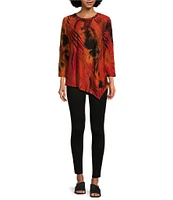 Calessa Stretch Burnout Tie Dye Round Neck 3/4 Sleeve Blouse