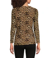 Calessa Stretch Cheetah Print Mesh Crew Neckline Long Sleeve Top