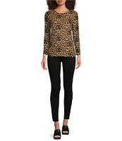 Calessa Stretch Cheetah Print Mesh Crew Neckline Long Sleeve Top