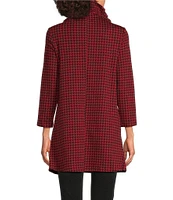 Calessa Stretch Knit Houndstooth Collar 3/4 Sleeve 1/4 Zip Tunic