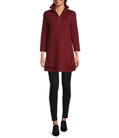 Calessa Stretch Knit Houndstooth Collar 3/4 Sleeve 1/4 Zip Tunic