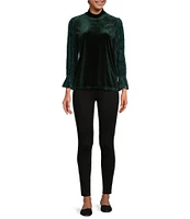 Calessa Stretch Velvet Burnout Mock Neck Long Sleeve Top