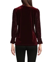 Calessa Stretch Velvet Burnout Mock Neck Long Sleeve Top