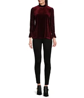 Calessa Stretch Velvet Burnout Mock Neck Long Sleeve Top