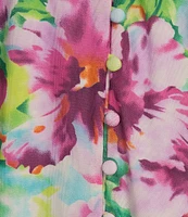 Calessa Summer Floral V-Neck Banded Collar Elbow Sleeve Top