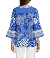 Calessa Summer Paisley Split V-Neck Embroidered Tunic