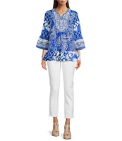 Calessa Summer Paisley Split V-Neck Embroidered Tunic
