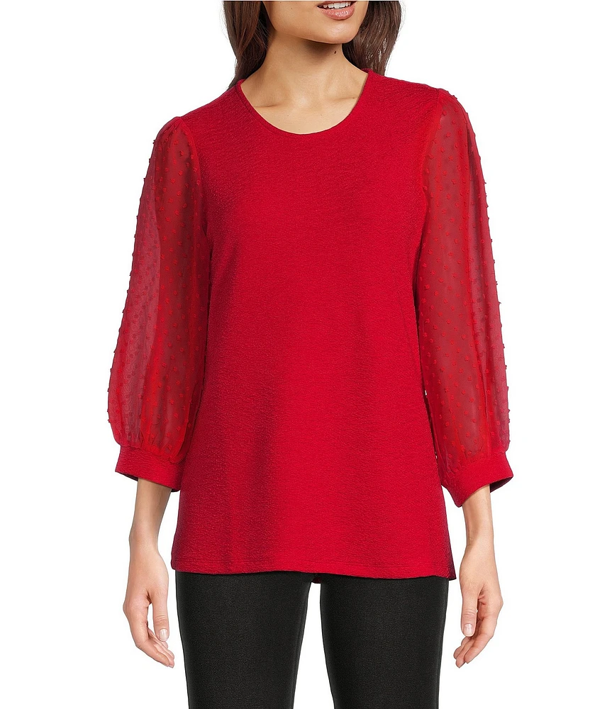 Calessa Textured Knit Crew Neck Balloon Sleeve Top