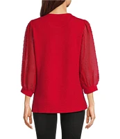 Calessa Textured Knit Crew Neck Balloon Sleeve Top