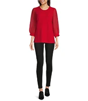 Calessa Textured Knit Crew Neck Balloon Sleeve Top