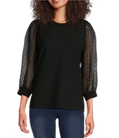 Calessa Textured Knit Crew Neck Balloon Sleeve Top