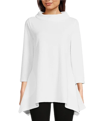 Calessa Textured Knit Funnel Neck 3/4 Sleeve Tunic