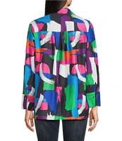 Calessa Textured Knit Geometric Multicolor Point Collar Long Sleeve Button Front Tunic