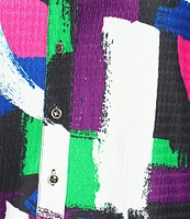 Calessa Textured Knit Geometric Multicolor Point Collar Long Sleeve Button Front Tunic