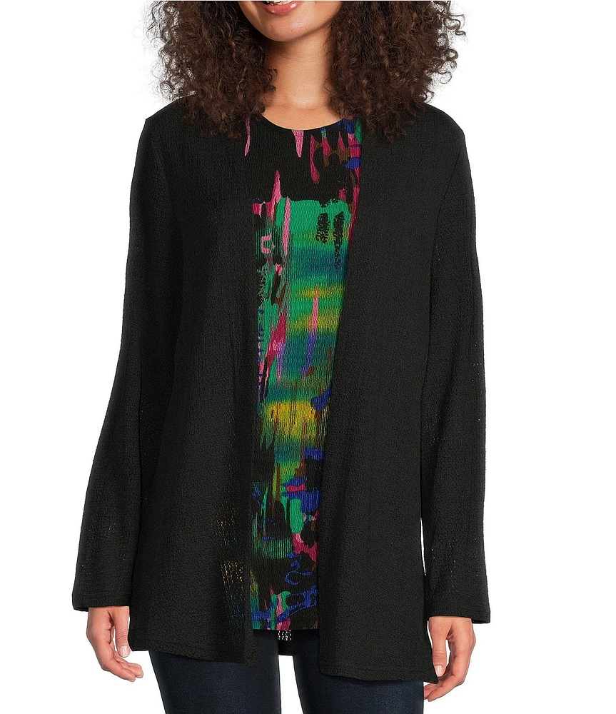 Calessa Textured Knit Long Sleeve Open-Front Cardigan