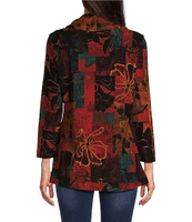 Calessa Textured Knit Printed Cowl Neck Long Sleeve Tunic