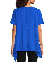 Calessa Textured Knit Scoop Neck Short Sleeve Asymmetric Hem Tunic