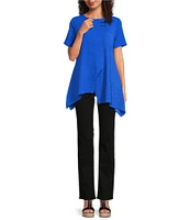 Calessa Textured Knit Scoop Neck Short Sleeve Asymmetric Hem Tunic