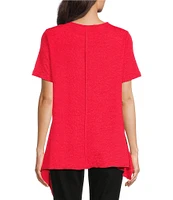 Calessa Textured Knit Scoop Neck Short Sleeve Asymmetric Hem Tunic