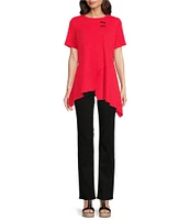 Calessa Textured Knit Scoop Neck Short Sleeve Asymmetric Hem Tunic