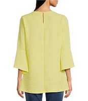 Calessa Textured Pucker Knit Crew Neck 3/4 Flare Sleeve Top