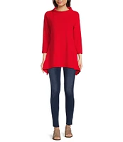 Calessa Textured Puckered Knit Funnel Neck Bracelet Sleeve Tunic