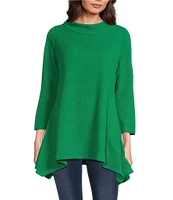 Calessa Textured Puckered Knit Funnel Neck Bracelet Sleeve Tunic