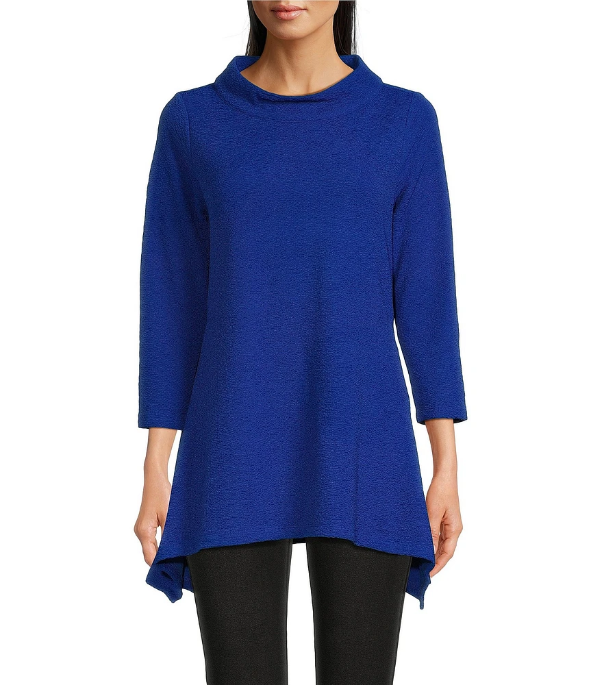 Calessa Textured Puckered Knit Funnel Neck Bracelet Sleeve Tunic