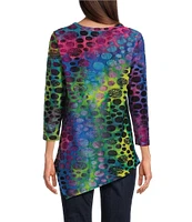 Calessa Tie-Dye Burnout Crew Neck 3/4 Sleeve Asymmetrical Top