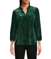 Calessa Velvet Burnout Split Neck 3/4 Sleeve Tunic