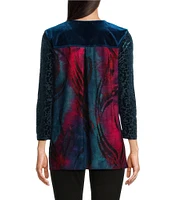 Calessa Velvet Embroidered Split Round Neck 3/4 Sleeve Tunic