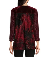 Calessa Velvet Embroidered Split Round Neck 3/4 Sleeve Tunic