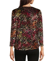 Calessa Velvet Knit Abstract Animal Print Drape Neck Long Sleeve Tunic