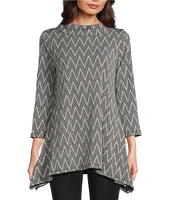 Calessa Yarn-Dye Knit Herringbone Funnel Neck Bracelet Sleeve Tunic