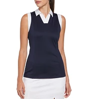 Callaway Color Block Stretch Jersey V-Neck Sleeveless Golf Polo Shirt