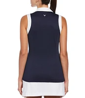 Callaway Color Block Stretch Jersey V-Neck Sleeveless Golf Polo Shirt