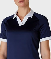 Callaway Stretch Knit Color Block V-Placket Short Sleeve Golf Polo Shirt