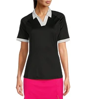 Callaway Stretch Knit Color Block V-Placket Short Sleeve Golf Polo Shirt