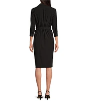 Calvin Klein 3/4 Sleeve Collared Neck Tie Waist Midi Dress