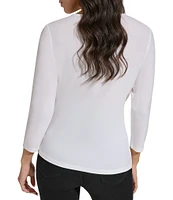 Calvin Klein 3/4 Sleeve Staple Hardware Cut Out Top