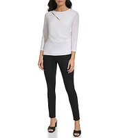 Calvin Klein 3/4 Sleeve Staple Hardware Cut Out Top