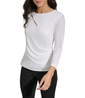 Calvin Klein 3/4 Sleeve Staple Hardware Cut Out Top